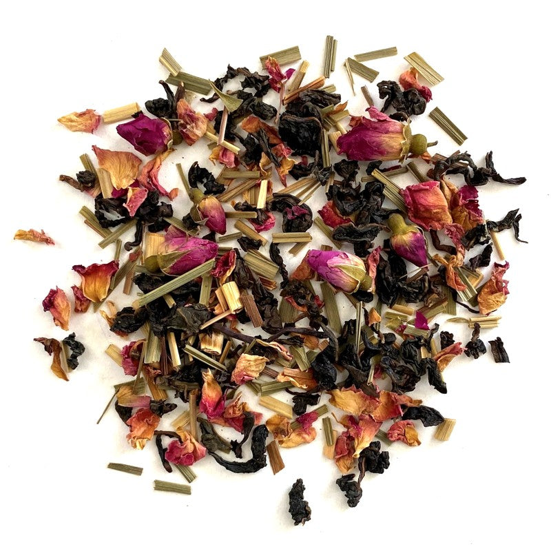 China Oolong, rosebuds, lemongrass with rose, ginger, lemon flavor