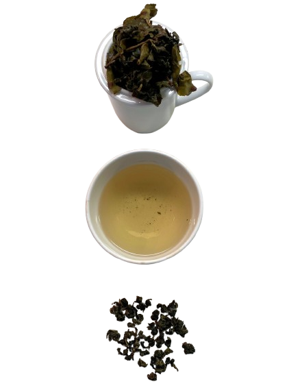 Showing leaf and infusion of Organic China Ti Kwan Yin Oolong