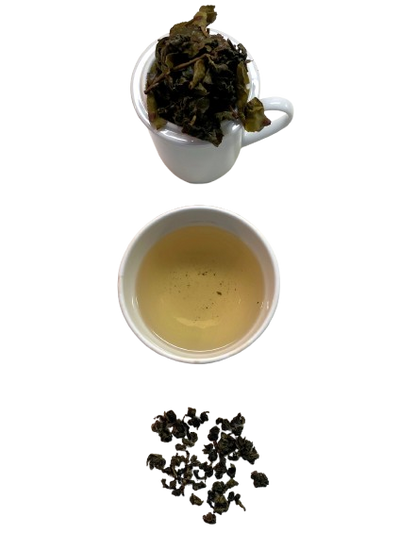 Showing leaf and infusion of Organic China Ti Kwan Yin Oolong