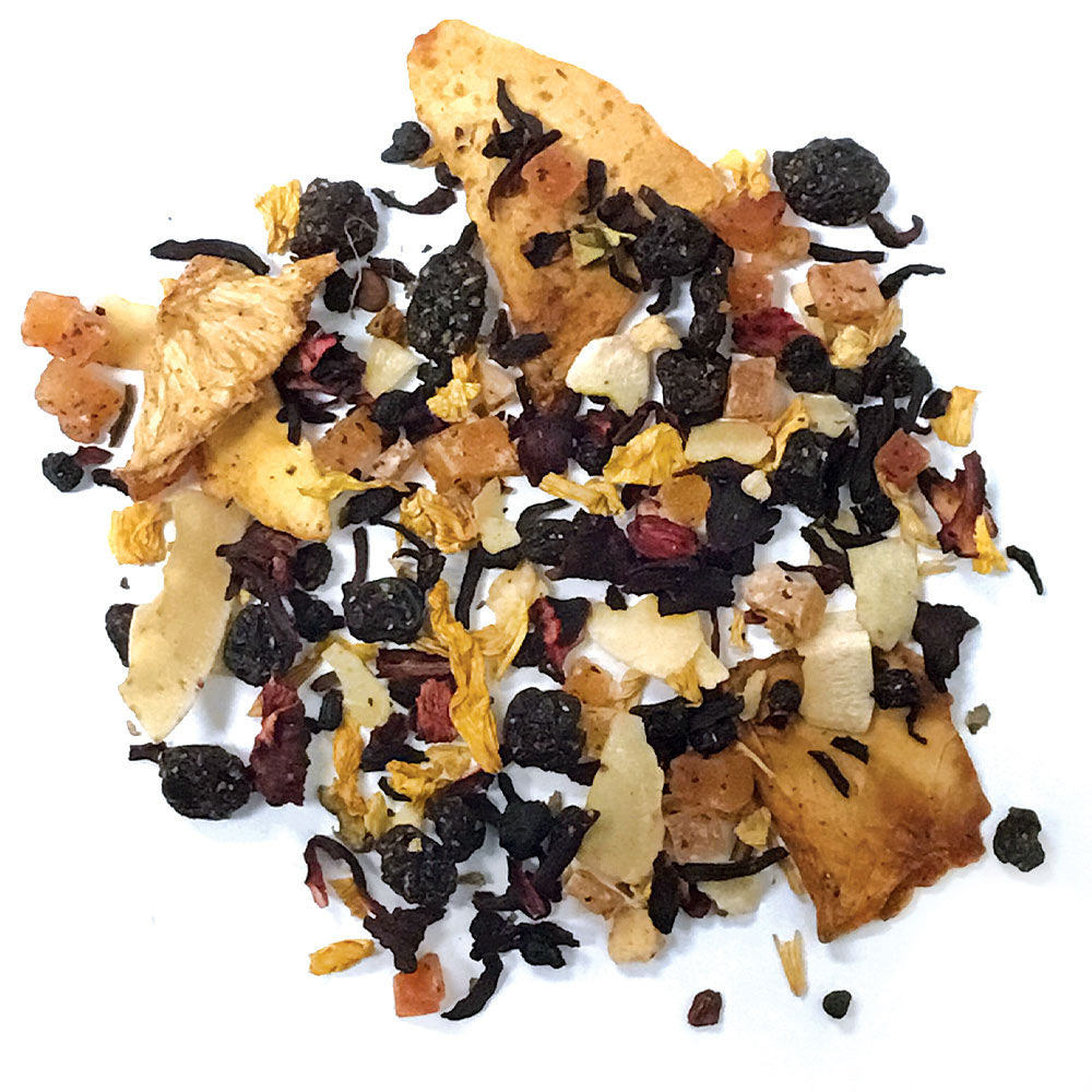 Mango Flip -  papaya, hibiscus, currants, pineapple, berries, coconut, yogurt, mango essence - Silver Tips Tea's Loose Leaf Tea